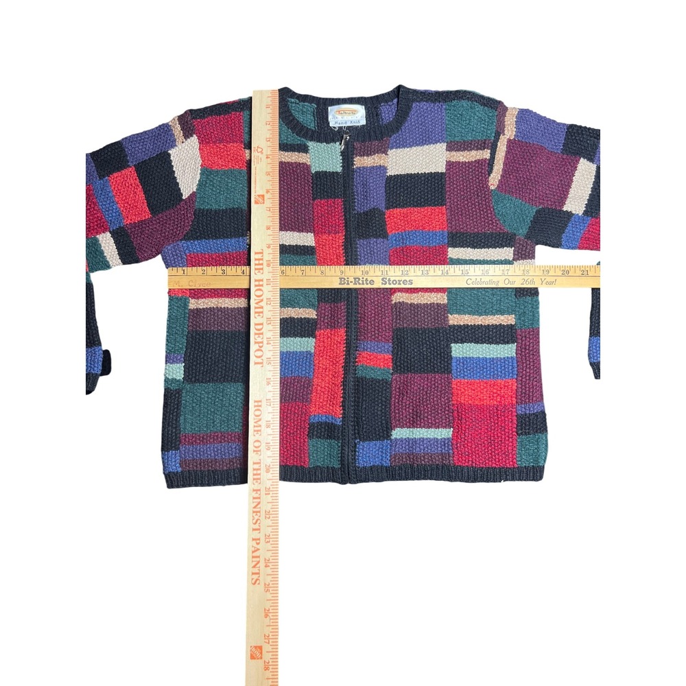 Talbots‎ Hand Knit Patchwork Zip Front Cardigan S… - image 2